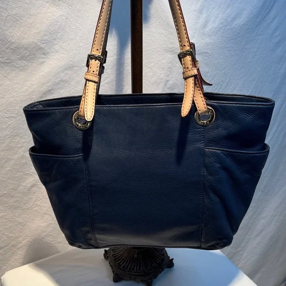 Michael Kors Dark Blue Tote with Tan Straps - Picture 4 of 13